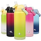 Konokyo Insulated Water Bottle with Straw Lid,24 oz Stainless Steel Vacuum Metal Bottle with Silicone Handle,Lime