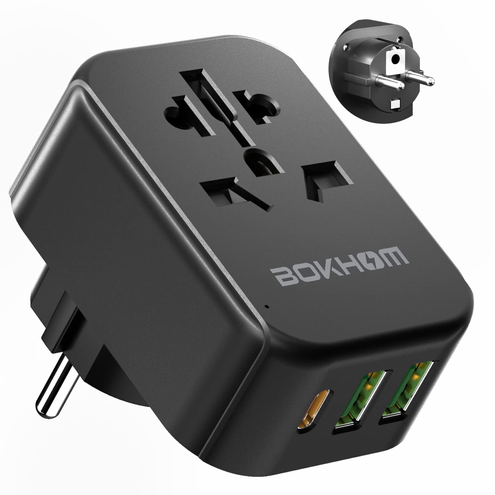 UK to Europe Travel Adapter with USB, Grounded EU Euro Plug Adapter Universal Travel Adapter (2 USB -A & 1 Type-C) World to EU Germany France Spain Portugal Iceland Greece Poland and More(Type E/F)