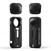 K&F CONCEPT Black Silicone Sleeve Case for Insta360 X5, Soft Protective Case with Lens Cover, Battery Side Open, All-Round Protect Action Camera Accessories