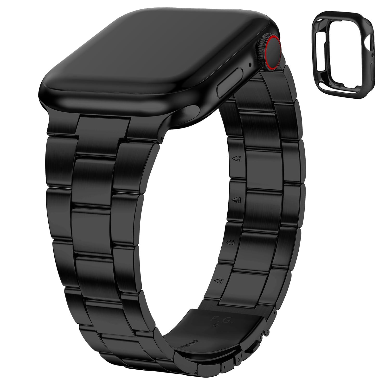 Fullmosa Compatible With Apple Watch Straps 40mm 41mm 38mm, Upgraded Version Stainless Steel iWatch Strap with Case for SE 3 2 1/Series 9 8 7 6 5 4 3 2 1 for Women Men, Black