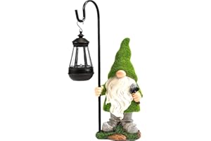 REYISO 12IN Garden Sculptures & Statues Garden Gnomes Outdoor Statue with Solar Lights - Spring Gnome Outdoor Garden Decor - Funny Gnomes for Patio Yard Law Porch - Unique Mothers Day Mom Gifts