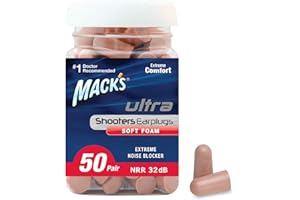 Mack's Ultra Soft Foam Shooting Earplugs, 50 Pair - 32 dB High NRR, Comfortable Ear Plugs for Hunting, Tactical, Target, Skeet and Trap Shooting