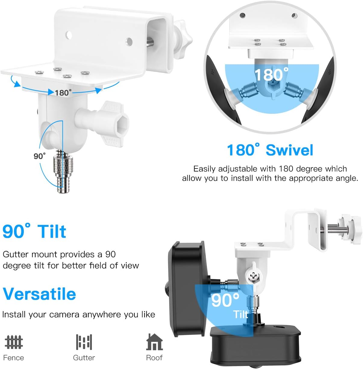 HOLACA Gutter Mount Compatible with New Blink Camera (Outdoor 4/3), Blink Indoor/Outdoor/Mini/Mini2/XT/XT2 (Camera NOT Included), White - Image 5