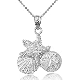 Claddagh Gold 925 Sterling Silver Starfish Cockle Sea Shell and Sand Dollar Pendant Necklace