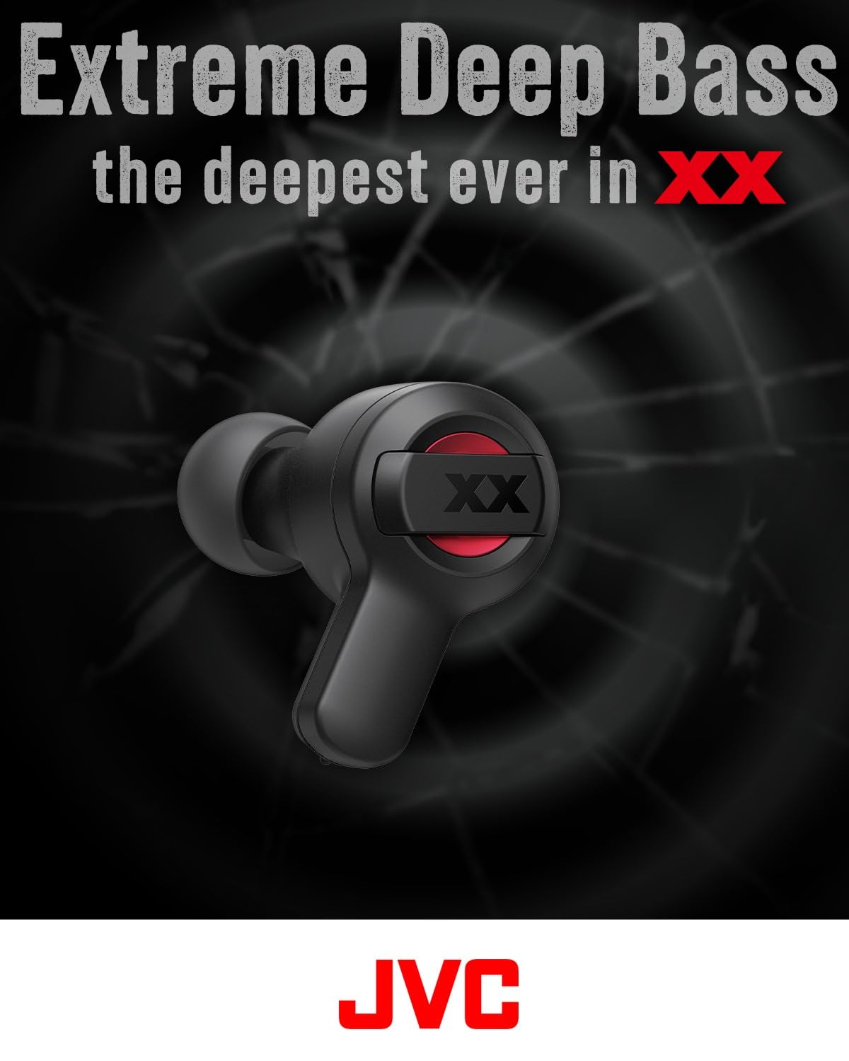JVC New XX True Wireless Earbuds Headphones, Long Battery Life (up to 24 Hours), Extreme Deep Bass with Special Tuning, Shock Proof and Dust Proof, Water Jet Proof (IPX55) - HAXC62TR (Black Red)