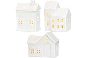 Christmas Village Houses White Ceramic Christmas Houses Candle Holder for Xmas Holiday Mantle Tabletop Decor, Xmas Decor