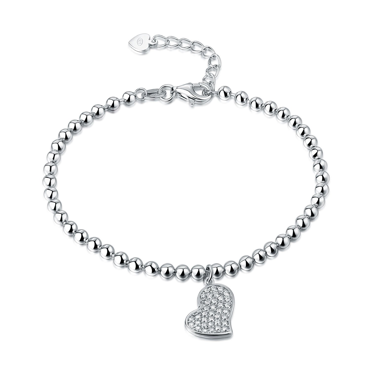 Diamond Treats Heart Charm Bracelet for Women, 925 STERLING SILVER Ball Bracelet with Heart Shape Charm & FLAWLESS Cubic Zirconia. This Ladies Silver Bracelet is the Perfect Jewellery Gift for Women.