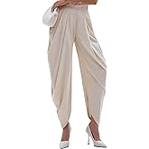 Vaceky Womens Pleated Dress Pant Baggy Harem Slacks Wide Leg Flowy Business Casual Trouser