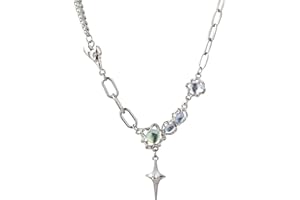 QXFQJT Y2k Moonstone Necklace Y2k Coquette Aesthetic Star Heart Cross Necklace Jewelry for Women Valentine's Day