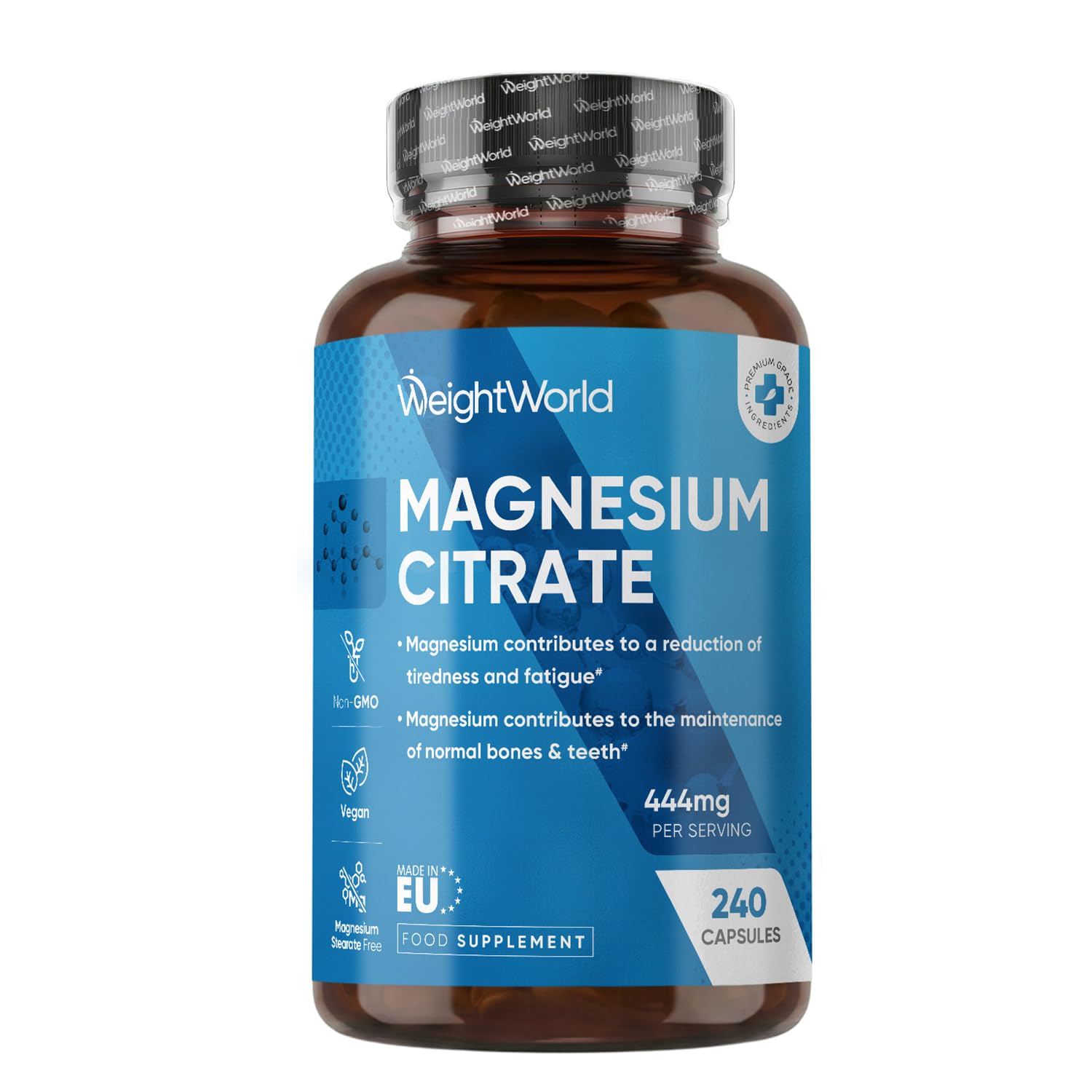 Magnesium Citrate Capsules 1480mg - 240 Capsules - 4 Months Supply - 30% Buffered - Bioavailable Form - 2 Capsules a Day - Vegan-Friendly & Non-GMO - Magnesium Supplements for Men & Women