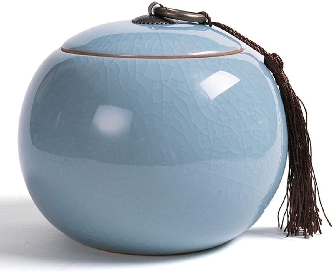 Wahdawn Porcelain Tea Jar with Airtight Lid, 8.8 Ounces(250g) Ceramic Container Coffee Canister Sugar Caddy Pot, Kitchen Storage Organizer Traditional Decor Collection,Business Craft Gift (Blue)