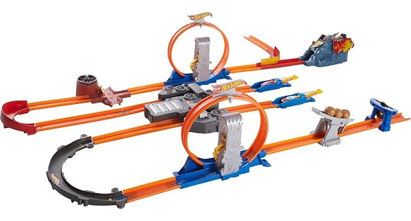 HOT WHEELS TOY CAR TRACK SET, TRACK BUILDER PLAYSET TOTAL TURBO TAKEOVER WITH 1:64 SCALE VEHICLE, MOTORIZED BOOSTER & MULTIPLE CONFIGURATIONS