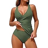 ZAFUL Womens Tankini Swimsuits Push Up Warp V Neck Swim Top Tummy Control Bottom Sexy Two Pieces Ruched Bathing Suit