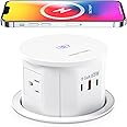 Pop up Outlet for Countertop with 15W Wireless Charger,65W USB C Charging Station,4 Outlets,2 USB C,USB A,Tamper Resistant Receptacle,4.7-inch Hole Power Grommet,Desk Recessed Outlet,White
