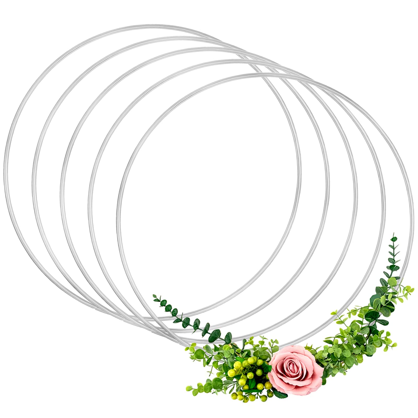 Anvin 5 Pack Metal Craft Rings 20cm Large Hoops Steel Macrame Rings Big Round Hoops for Dream Catchers Festival Wreaths Macrame DIY Arts and Crafts Projects(Silver, 20cm Diameter)