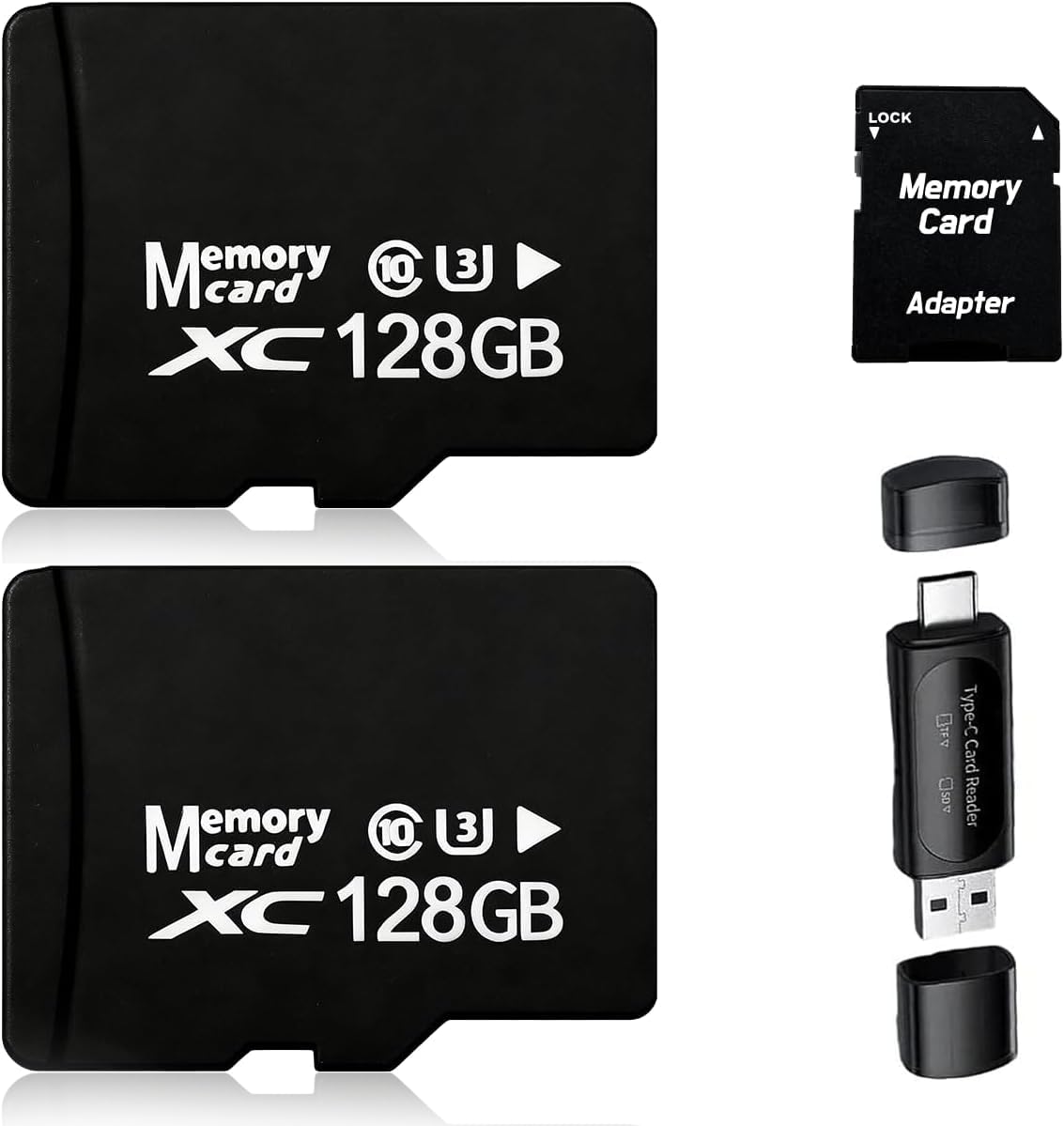 Photo 1 of 2-Pack 128GB MicroSDXC Memory Cards with SD Adapter & USB Reader, U3 V30 Standard Speed, High-Endurance TF Cards for Dash Cam & Security Camera, 4K Ready