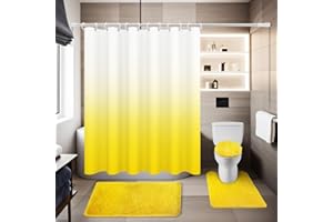 BAAHRNOM Yellow Shower Curtain Set 4 Piece Bathroom Sets with Shower Curtain and Rugs and Non Slip U Shaped Toilet Rugs Luxury Bathroom Decor Sets