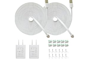 JJMASEE 20FT Power Extension Cable Charger for Wyze Cam V3/V4/OG/V3 Pro, Arlo Essential, Eufy, SimpliSafe, Kasa,Blink Mini Pan(Not for Wyze Pan v3),Weatherproof Power Cord with Adapter for Security Cam 2Pack