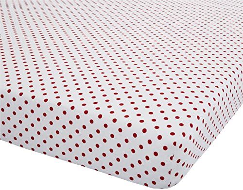 HEART POLKA DOT RED WHITE USA QUEEN SIZE (150CM X 200CM - UK KING SIZE) 100% BRUSHED COTTON FITTED SHEET