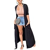 Adogirl Women's Long Sleeve Lightweight Soft Cover Ups Outerwear Casual Open Front Maxi Drape Cardigans with Pockets