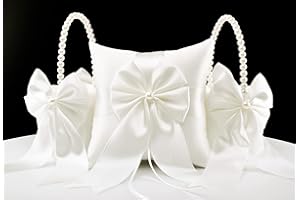 ATAILOVE 2 Flower Girl Baskets and Ring Bearer Pillow Set, Flower Girl Basket with Pearl Handle, Ivory Fariy Wedding Baskets for Flower Girls