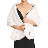 Aukmla Long Wedding Faux Fur Wraps and Shawls Wedding Bridal Stole for Brides and Bridesmaids (White)