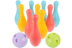 Sewroro Plastic Bowling Set for Kids, 10 Pins and 2 Balls Indoor Sports Game Toy, Preschool Hand-Eye Coordination Development