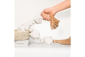 RUIRUICO Extra Large Wood Bead Garland with 2" Diameter Geometric Wooden Beads, Wooden Beads Garland with Tassels, Decorative Beads for Farmhouse Decor (Rustic Whitewashed, 27 Inches)