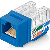 Everest Media Solutions 90° Angled CAT6 Keystone Jack in Blue - Slim Profile RJ45 Ethernet Connector - Compatible with 90° An