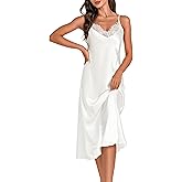 Marvmys Womens Satin Long Nightgown Lace Trim Silk Lingerie Slip Dress Sexy Spaghetti Strap Nightdress