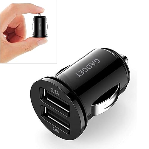 Car Charger 2.1A 10W Compact Dual 2 Port USB Charging Adapter for iPhone 15 14 13 12 11 Pro Max XR XS X 8 7 6 Plus SE 5 Samsung Galaxy S23 S22 S21 Note LG HTC Google Pixel Huawei Xperia Black