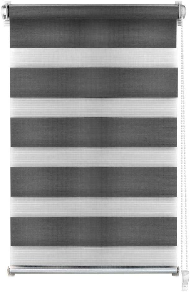 S SIENOC Rollo Blinds Day and Night Zebra/Vision Roller Blind Double Fabric Vision Curtains for Window and Door with Aluminium Cassette(80x150cm,Grey)
