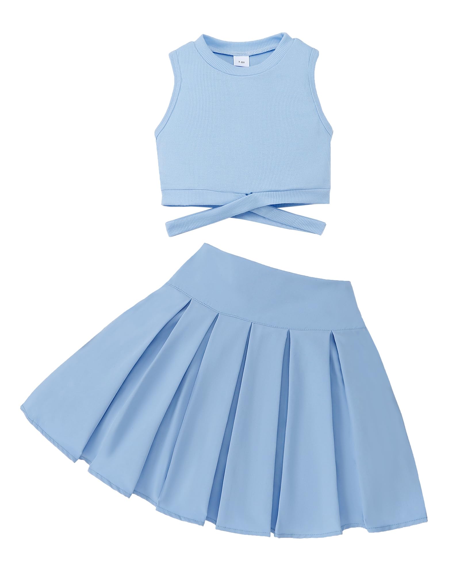 Photo 1 of YOURUIKEY Cute Clothes for Girls Crisscross Crop Tank Top Pleated Skirt Set Tween Girl Trendy Summer Outfit Kid Clothing Set Size 13-14