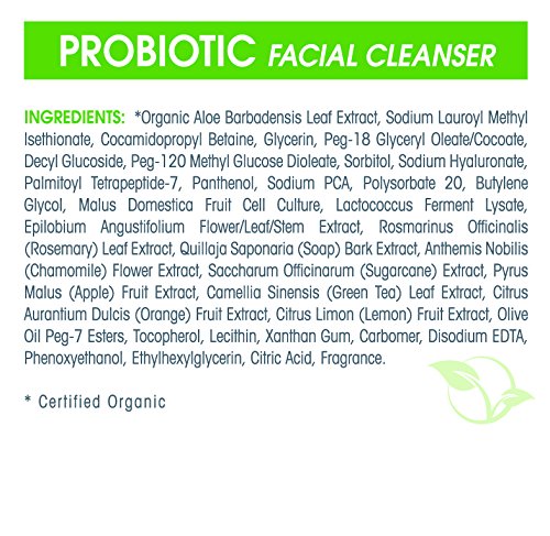 Ongaro Organic Facial Cleanser; Cleans Clogged Pores & Removes Dead Skin Cells While Hydrating for Younger Looking Skin with Probiotic Technology, Aloe Vera, Apple Stem Cells, and Peptides; 6oz