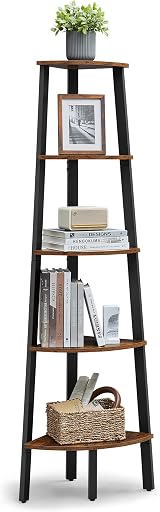 VASAGLE Corner Bookcase 5 Tier Ladder Shelf Industrial Rustic Brown Black LLS35X