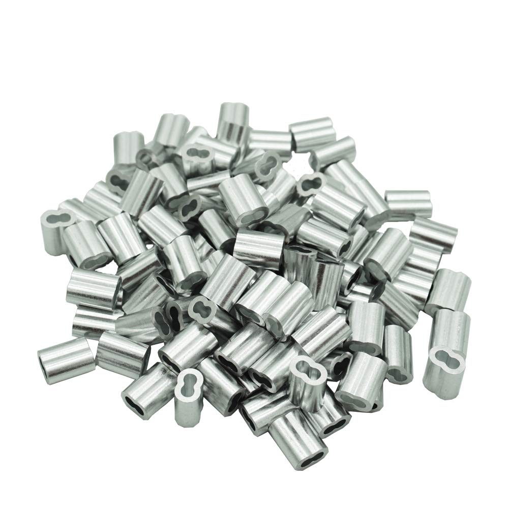 100pcs 2.0 Double Ferrules Type Aluminum Wire Sleeves Rope Crimping Loop Sleeve for Wire Cable Rope Hanging (100pcs 2.0mm)