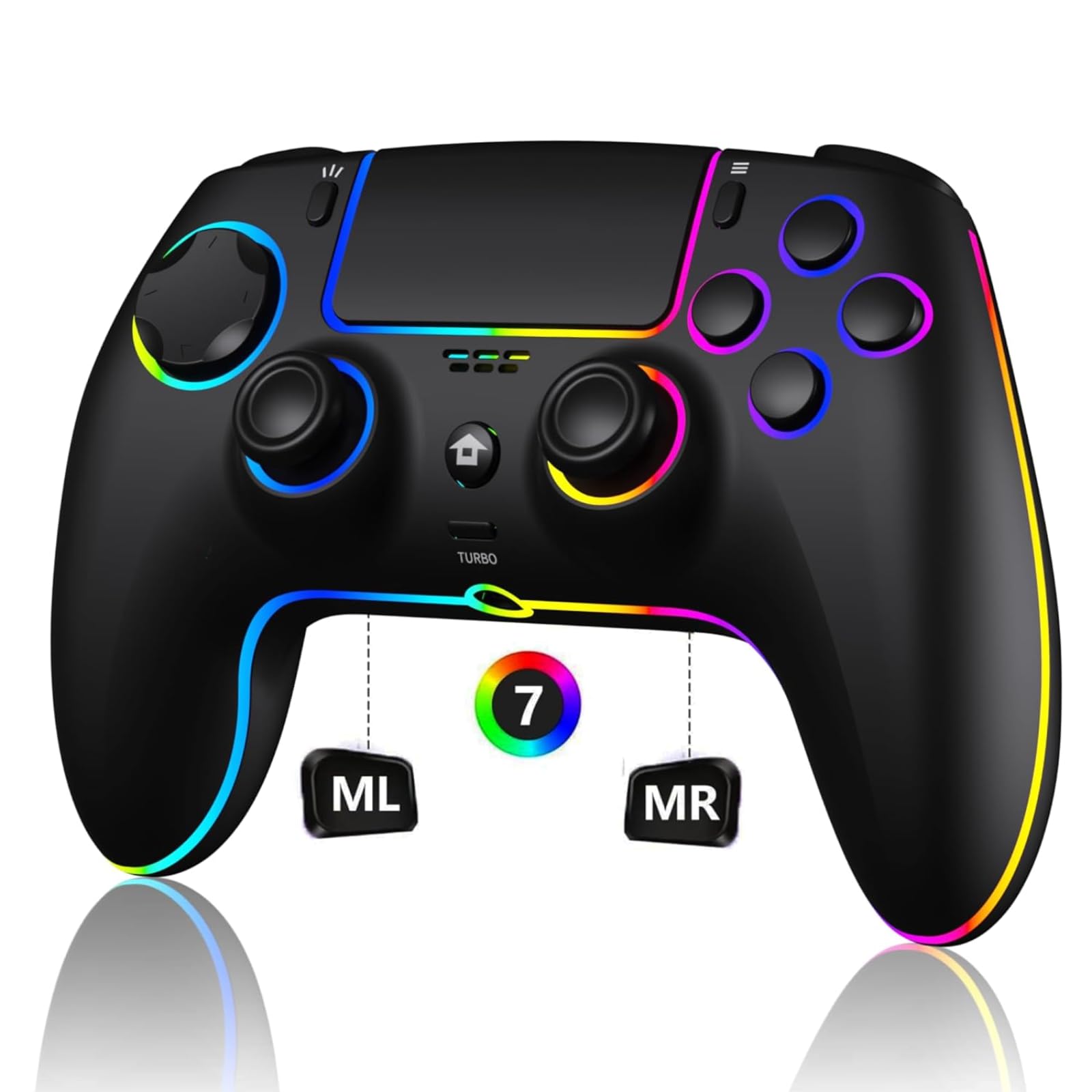 SZDILONG Wireless Controller with 7 Colors RGB Light for PS5 Pro/Slim,MAC,iOS,Steam,PC Windows/Android 10 and Above,Support Turbo/Programmable/Microphone/Dual Vibration, with 3.5mm Audio Jack, Black