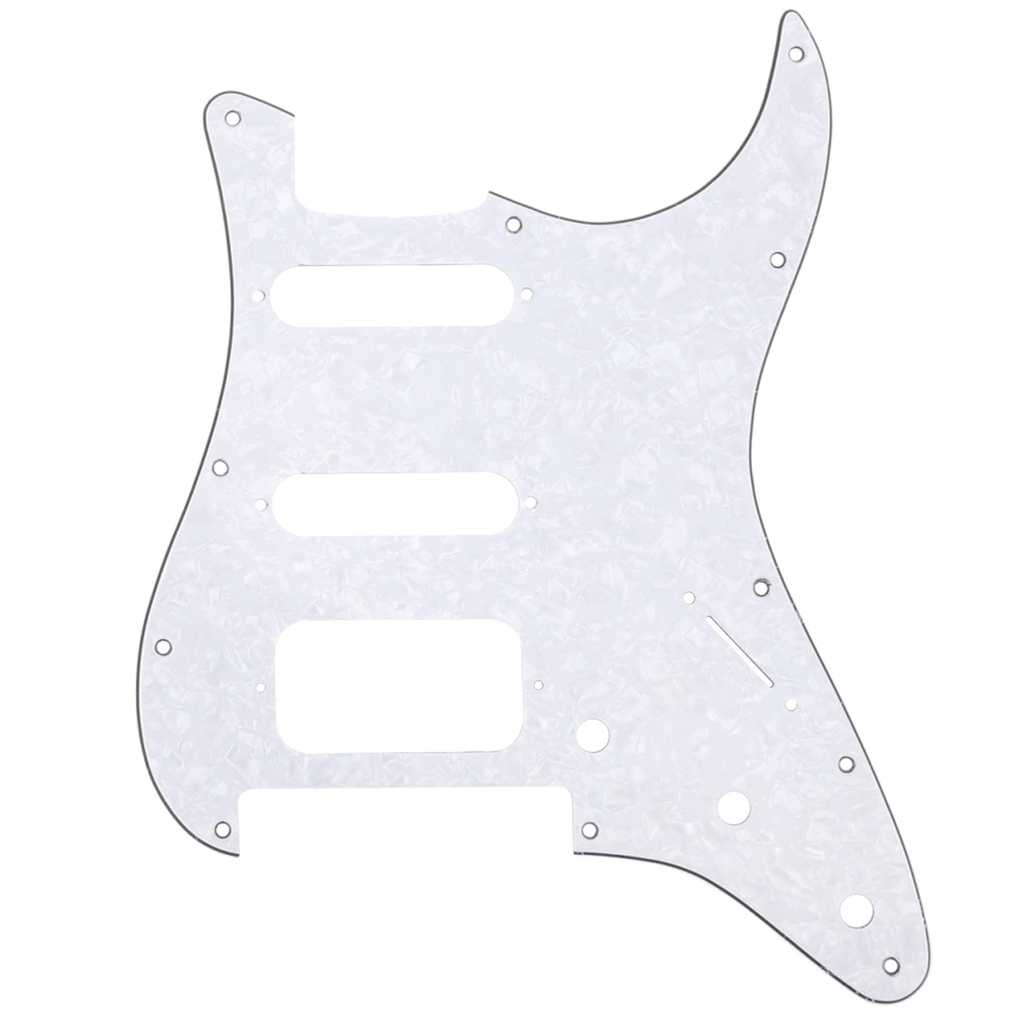 Musiclily Pro 11-Hole Round Corner HSS Guitar Strat Pickguard for American/Mexican Fender Stratocaster Open Pickup with Floyd Bridge Cut,4Ply White Pearl