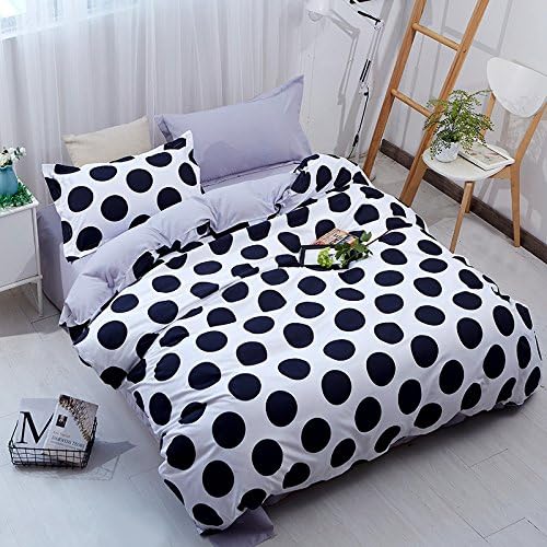 YOU SA 3Pcs Black White Polka Dot Bedding Microfiber Polka Dot Printed Bed Cover Set Full