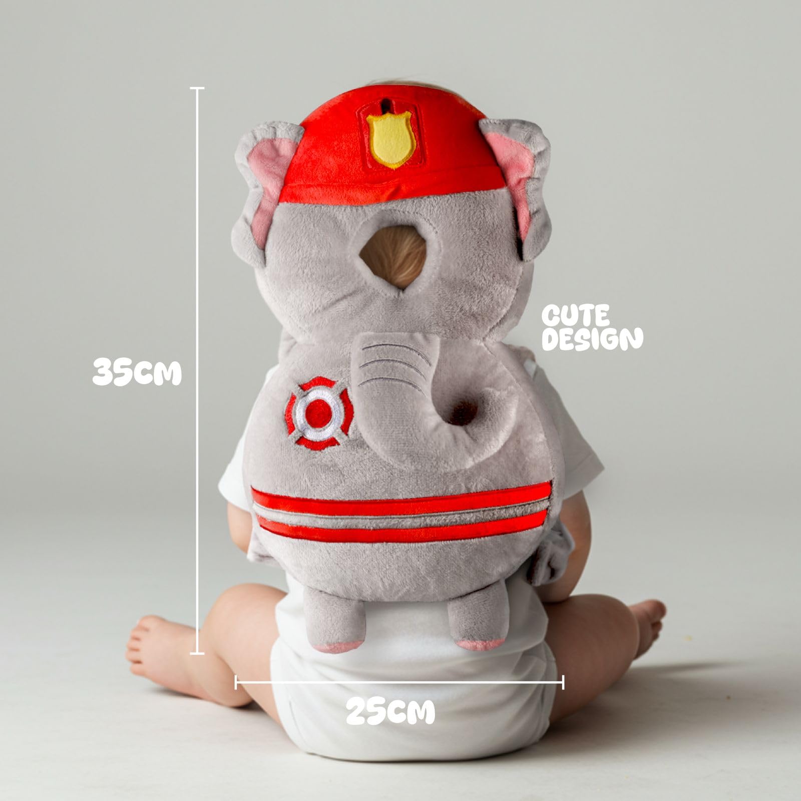 Head Backpack, Elephant Firefighter Design, Baby Head Protector Backpack Padded, with 4 Pieces of Outlet Covers, Babies who are Beginning to Take Their First Steps, Protection Backpack for Baby