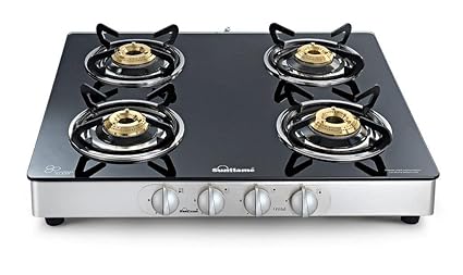Sunflame Crystal Stainless Steel 4 Burner Gas Stove, Silver