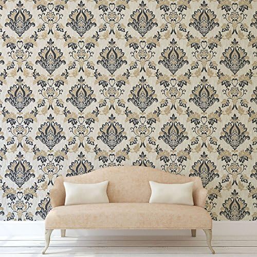 Synergy Damask Wallpaper Black and Gold Vymura M1032