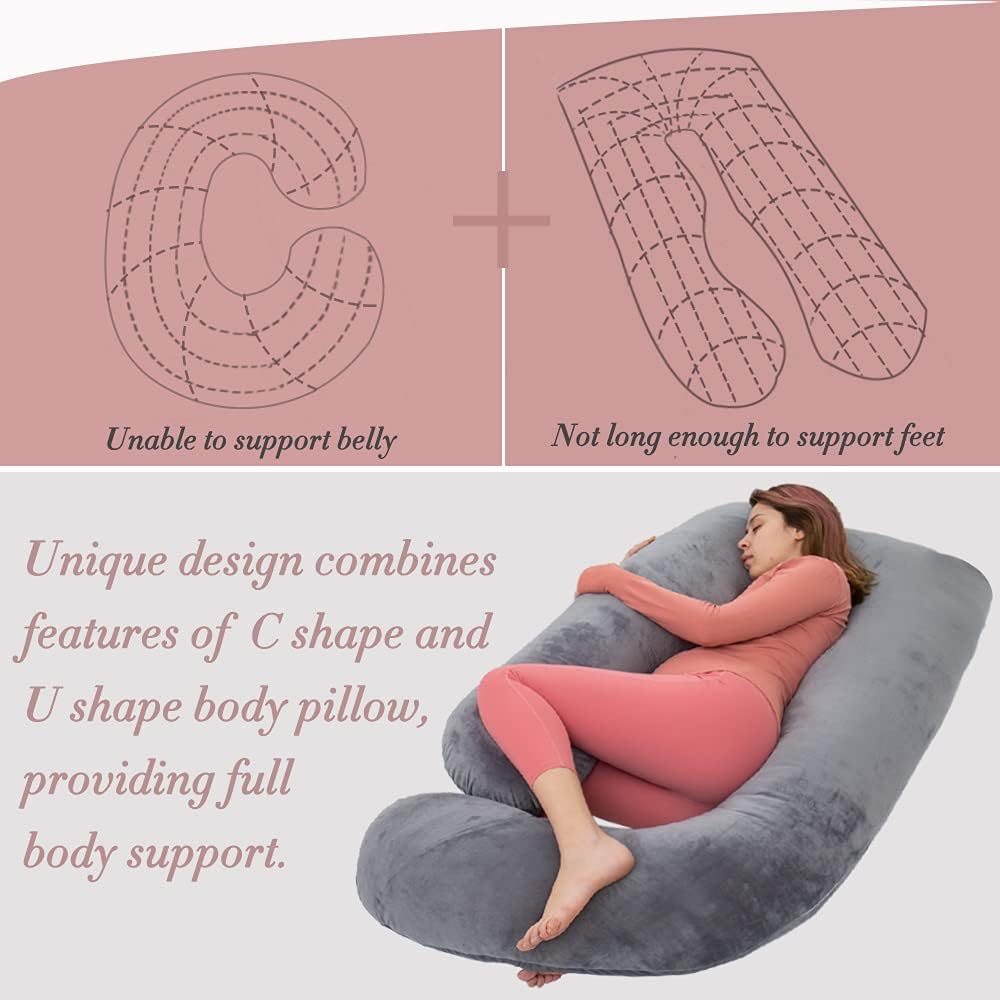 AS AWESLING 60in Pregnancy Pillow, U Shaped Full Body Maternity Pillow, Extra Large Sleeping Support Pillow with Removable Cover for Pregnant Women (Velvet Grey): Kitchen & Dining