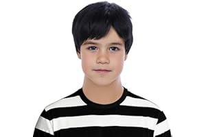 PATTNIUM Kids Black Wig Boys Short Black Straight Wigs Children Side Part Wig Synthetic Cosplay Costume Halloween Daily Wigs