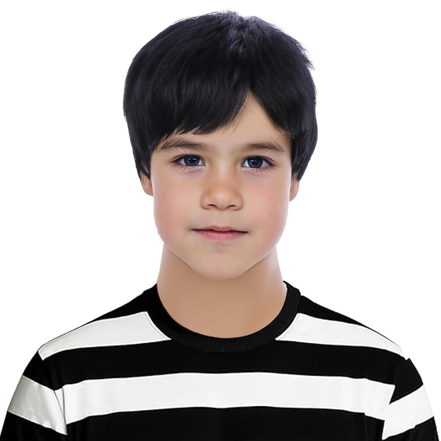 Photo 1 of PATTNIUM Kids Black Wig Boys Short Black Straight Wigs Children Side Part Wig Synthetic Cosplay Costume Halloween Daily Wigs