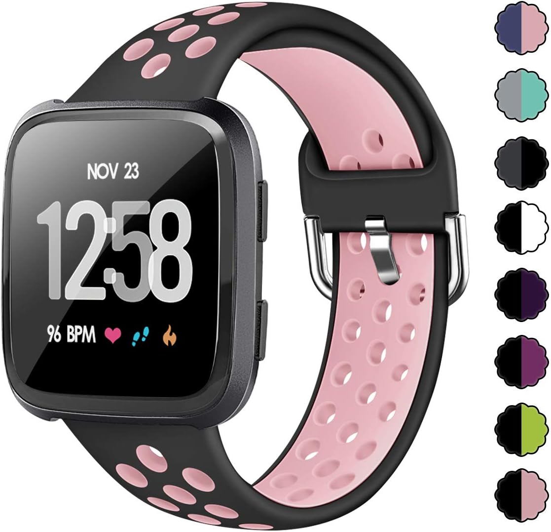 XIMU Sport Bands Compatible with Fitbit Versa/Versa 2 / Versa Lite, Soft Silicone Waterproof Breathable Sport Watch Strap Replacement Wristband Accessories Women Man for Versa Smart Watch