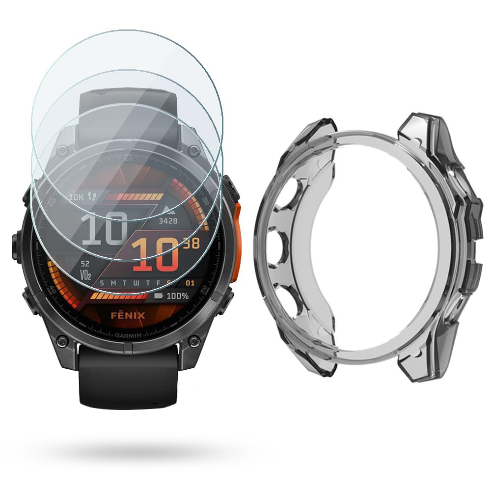 Photo 1 of Watch Screen Protector Compatible for Garmin Fenix 8 47mm, Tempered Glass Film Anti Scratch High Definition Full Coverage and Soft TPU Protective Case