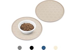 Ptlom Silicone Pet Placemat for Dogs and Cats, Waterproof Non-Slip Pet Feeding Bowl Mats for Food Water, Small Medium Tray High-Lips Edge Eating Mat Prevents Messes from Spilling to Floor, Beige, 2pcs
