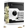 Playsheek Piggy Bank for Girls Boys Large Electronic Money Coin Banks with Password Protection, Automatic Paper Money Scroll Saving Box, Great Gift for Kids(Black-White)