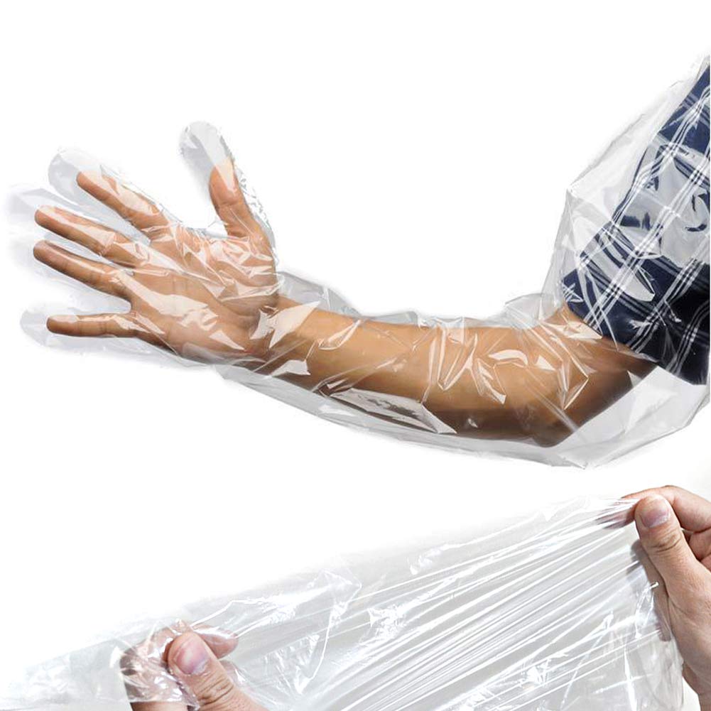 Photo 1 of 50 Pack Waterproof Arm Cast Cover for Showering Long Arm Cast Protector Gloves PICC Line Shower Bath Cover After Shoulder Surgery Hands Wrists Elbow Finger Wound Care Disposable Adult Transparent